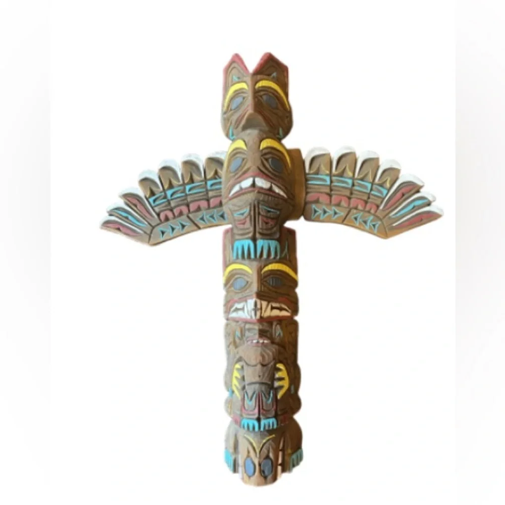 Tribal Totem Wall Decor - Brown and Blue 20” L 20”wide